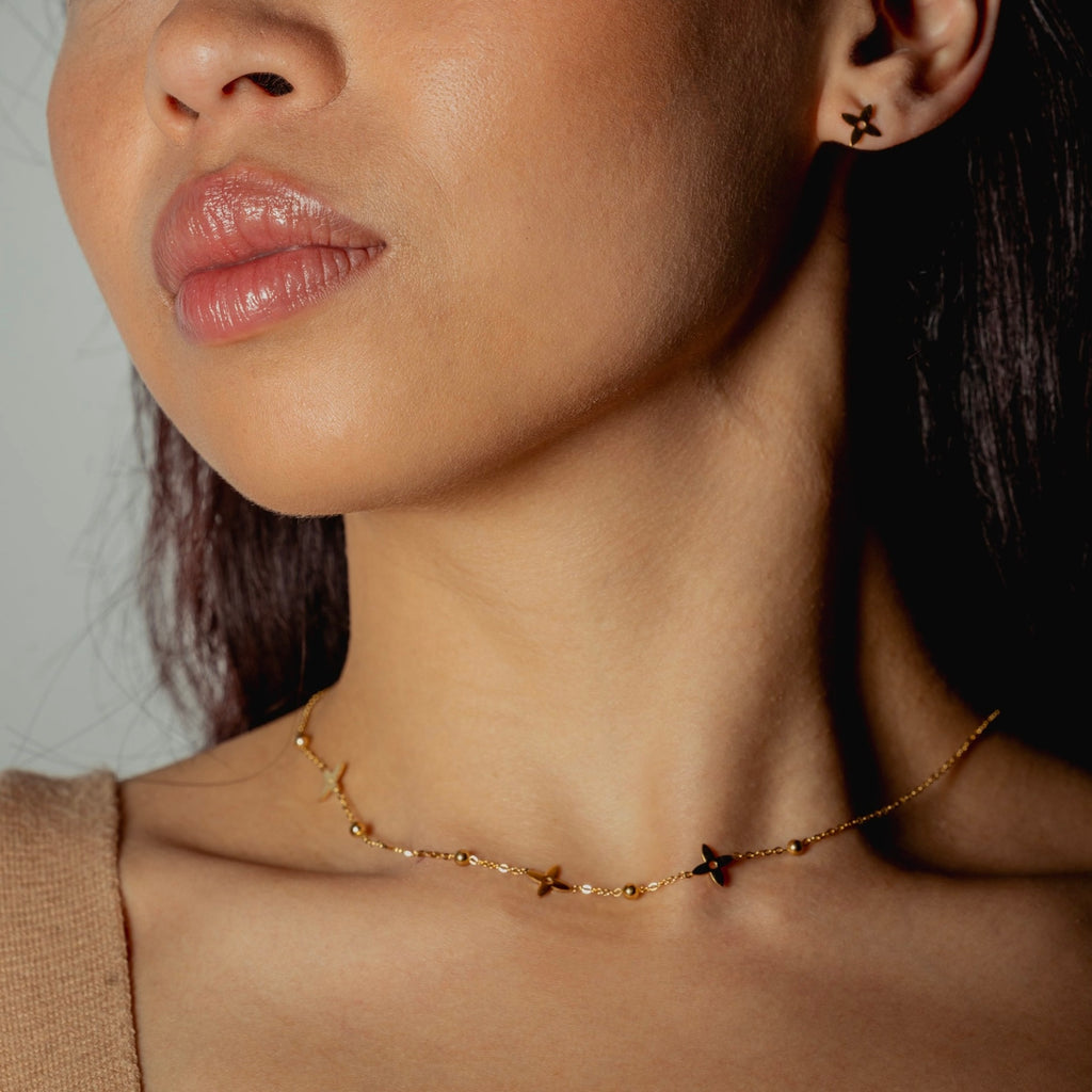 Gold Clover Charms Necklaces Waterproof 