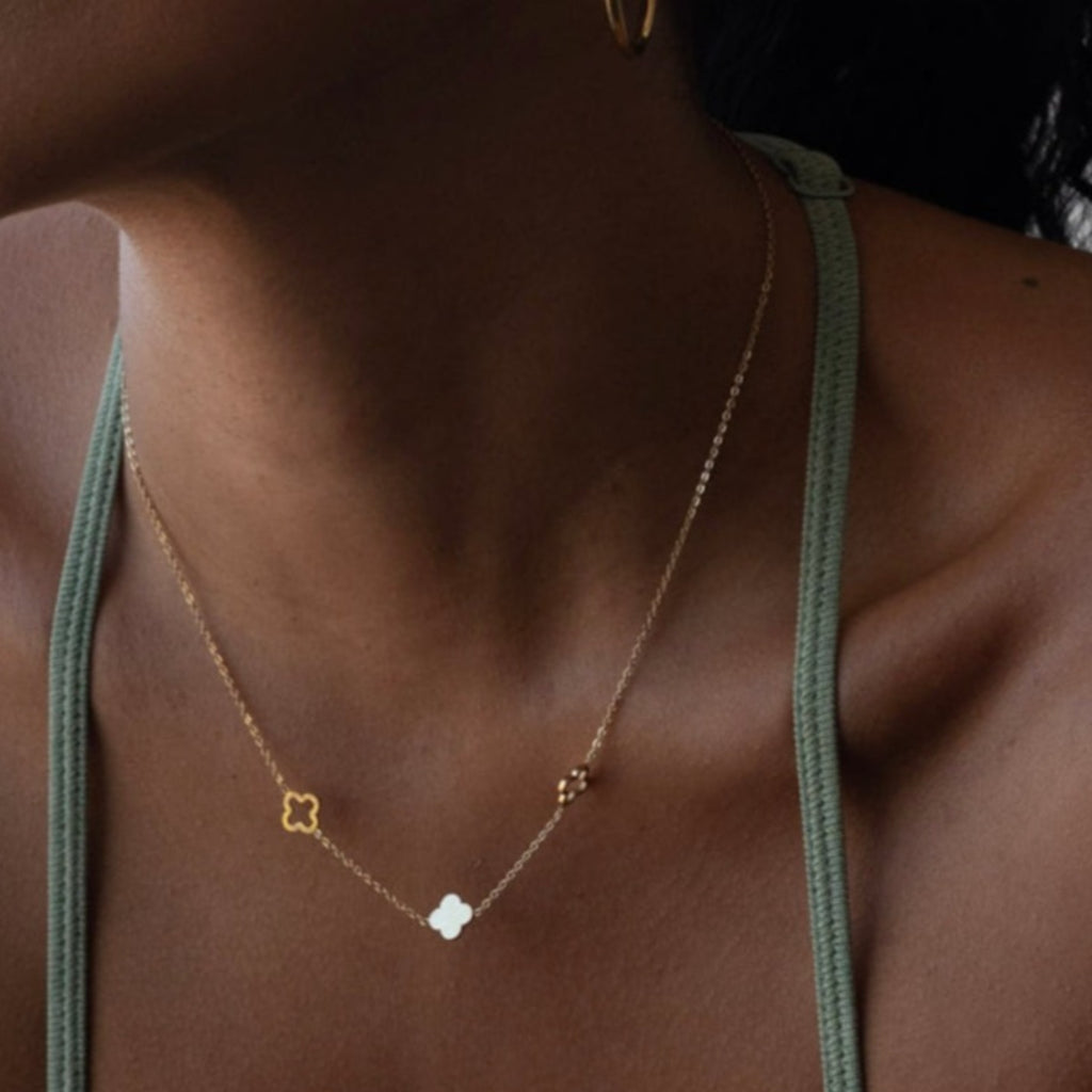 Waterproof sweatproof jewellery Gold dainty minimalist clover necklaces